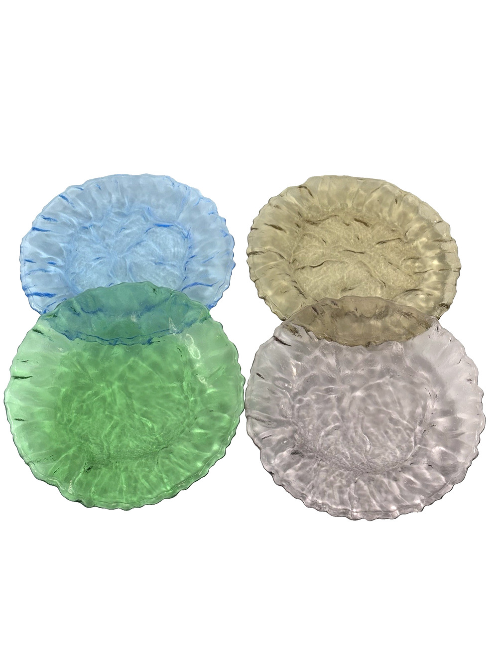 Set 4 Morgantown Crinkle Ice Glass Plates 8" Plates Garden Party Whimsical Fairy
